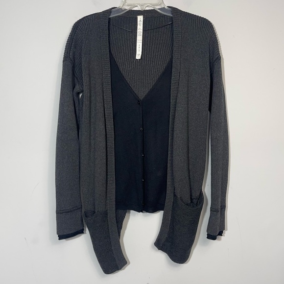 Lululemon Vestigan Heathered Black Size 4 Cashmere Blend Cardigan Sweater Yoga - Picture 7 of 15